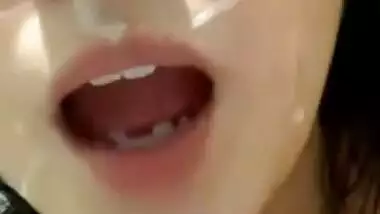 Cute Girl With Glasses Takes Cum In Mouth Swallows And Licks It Nicely
