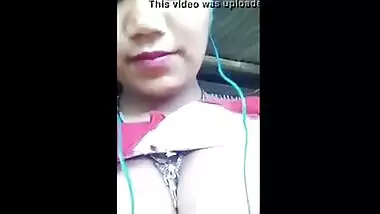 Beautiful teen plays with her firm boobs while on a video call with lover