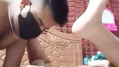 Masked wife boob massage and pussy licking viral sex