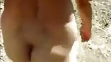 Desi wife Reeta nude walking in outdoor and hubby recording