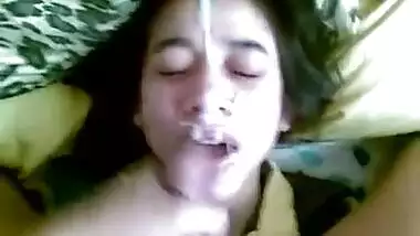 Pron movie scene of a young floozy fucking and getting a biggest spunk fountain on her face
