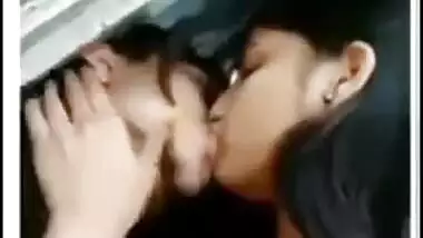 Lover smooching and boobs sucking
